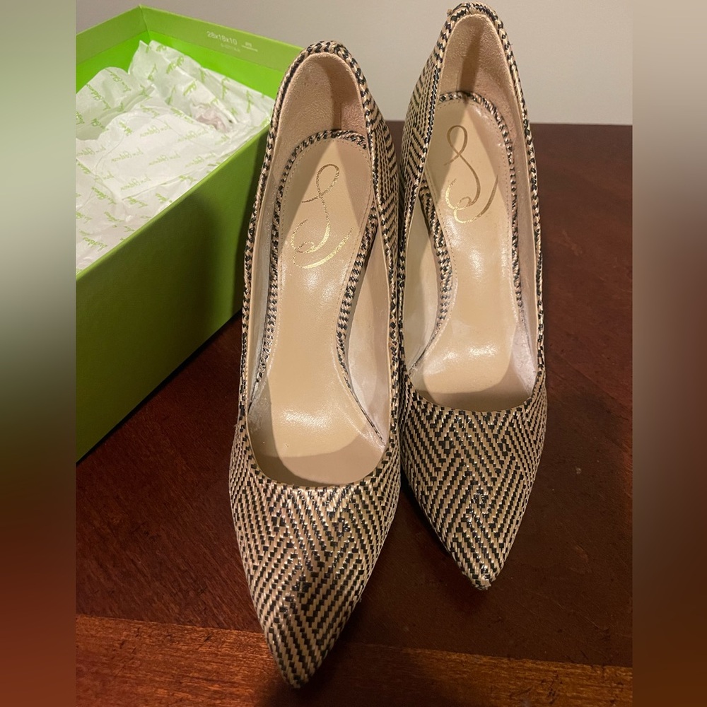 Sam Edelman Black and Tan Patterned Heels